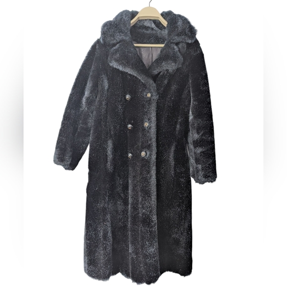 Royal Minke by Hillmoor Faux Mink Fur Coat Full Length Black, Pockets size M/L - Picture 1 of 10